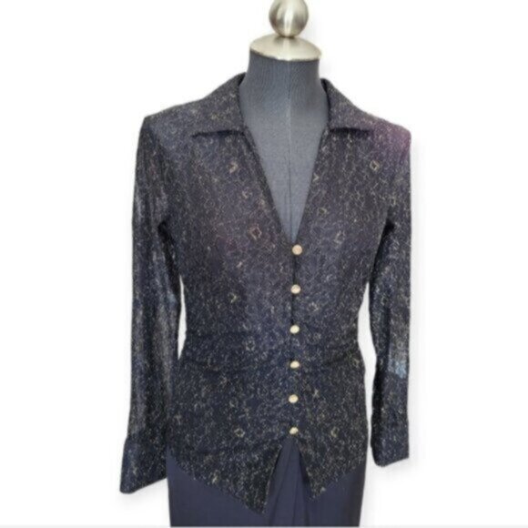 Black Tape Mesh Lace Whimsy Fairy Core Goth Blouse Sz Small - Picture 7 of 13